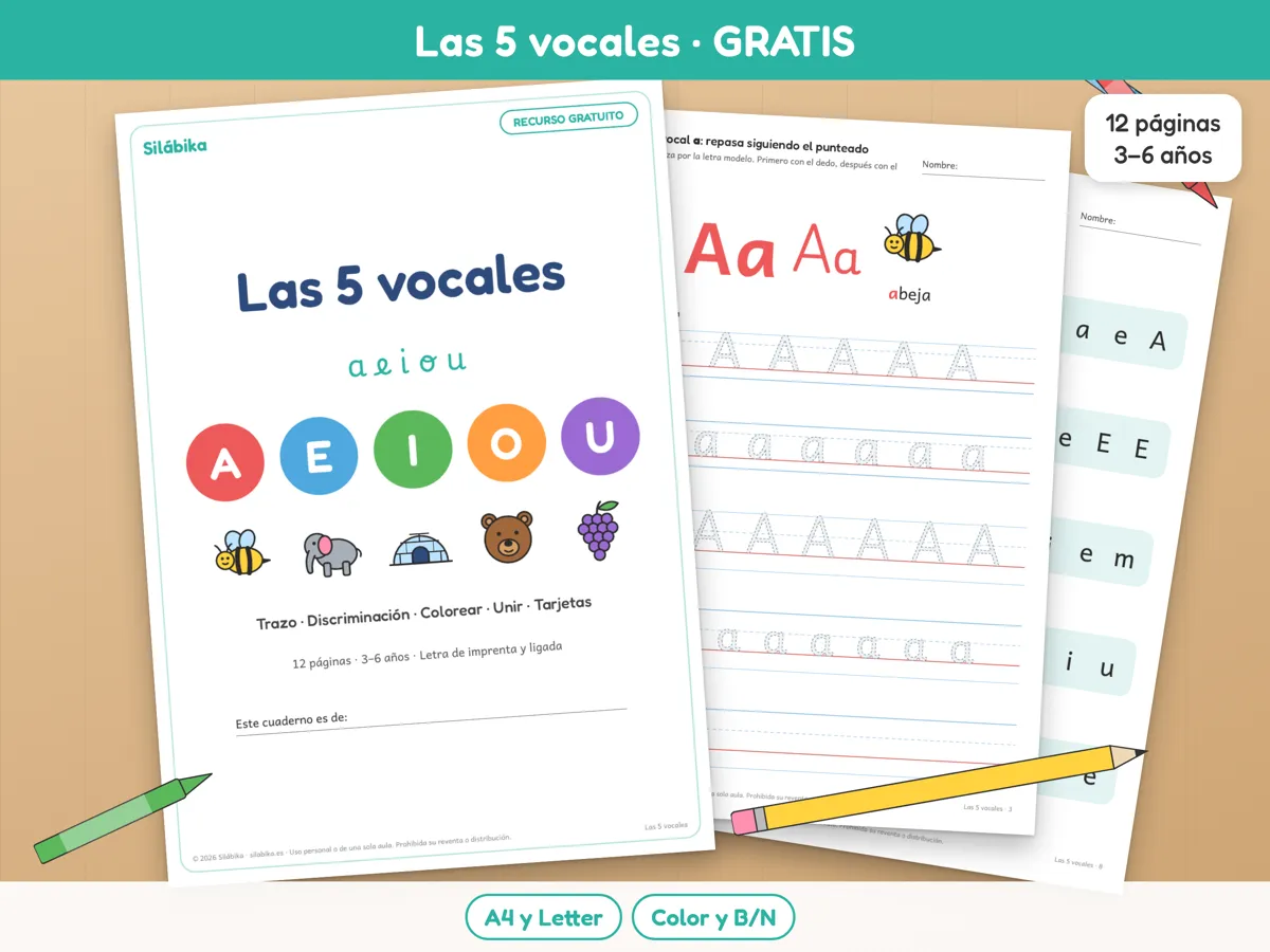 Cuaderno gratuito Las 5 vocales